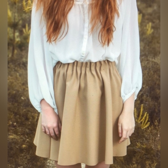 Zara EUC Small Pleated Tan Skirt for Women Waist Stretch 32 - Picture 1 of 4